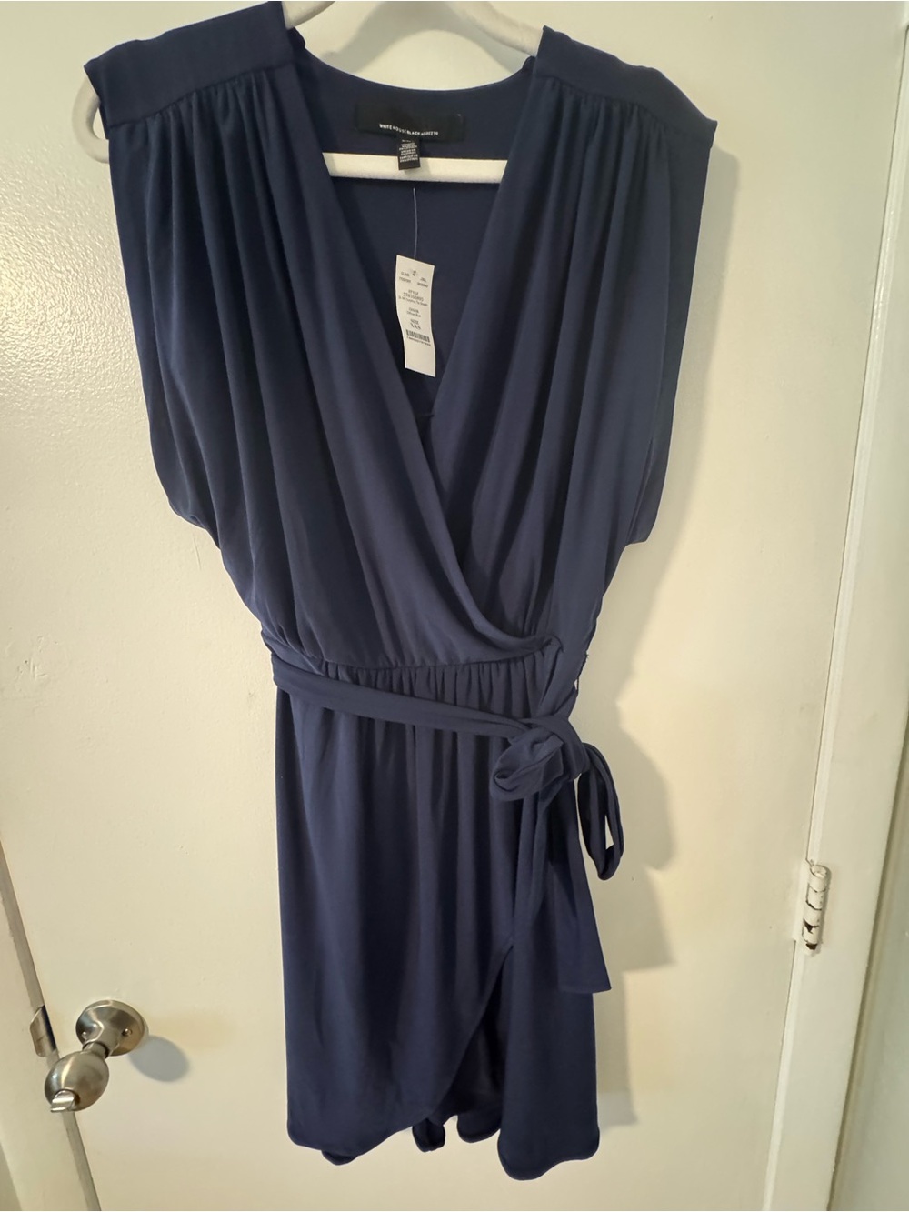 White House Black Market Navy Sleeveless Wrap Midi Dress
